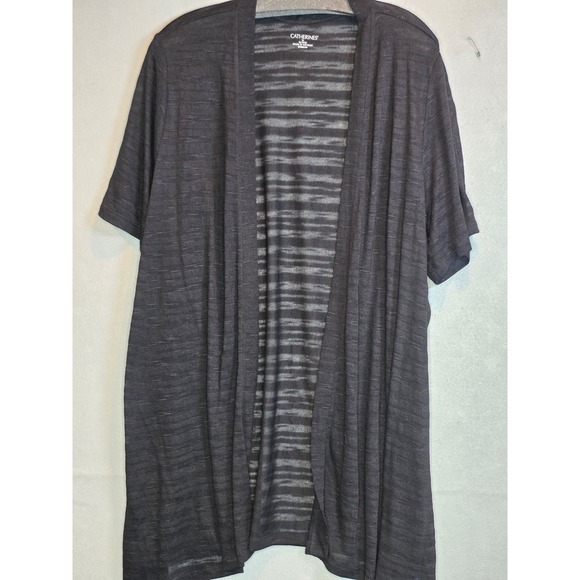 Catherines Sweaters - Catherines Womens 1X 18/20W Black Space Dye Open Front Short Sleeve Cardigan